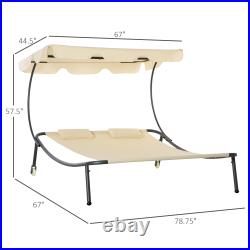 Patio Double Chaise Lounge Wheeled Hammock Bed with Adjustable Canopy