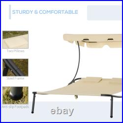 Patio Double Chaise Lounge Wheeled Hammock Bed with Adjustable Canopy