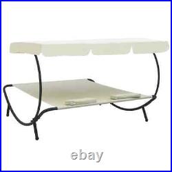 Patio Lounge Bed with Canopy and Pillows Cream White vidaXL