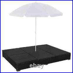 Patio Lounge Bed with Umbrella Poly Rattan Black vidaXL