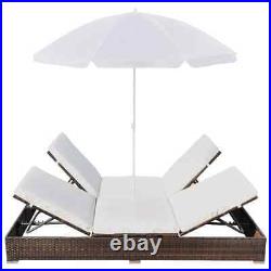 Patio Lounge Bed with Umbrella Poly Rattan Brown vidaXL