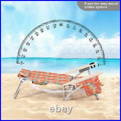 Patio Lounge Chair Chaise Bed Adjustable Beach Reclining Positions with Pillow