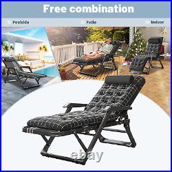 Patio Lounge Chair Chaise Bed Adjustable Beach Reclining seat with Pillow 440lbs