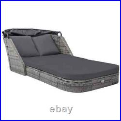 Patio Lounge Chair with Cushion and Canopy Sunbed Anthracite Poly Rattan vidaXL