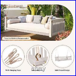 Patio Minimalist Twin Size Garden Swing Bed Wood Porch Swing Ropes Sloped Design