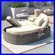 Patio Rattan Reclining Chaise Lounge Cup Trays Sun Bed 2-Person WithCushion Pillow