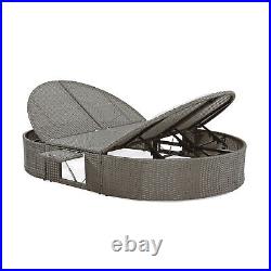 Patio Reclining Chaise Lounge Cup Tray Sun Bed 2-Person With Cushion Pillow Gray
