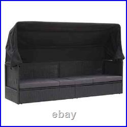 Patio Sofa Bed with Canopy Poly Rattan Black vidaXL