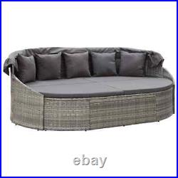 Patio Sun Bed Outdoor Garden Chaise Lounge Chair with Canopy Poly Rattan Gray US