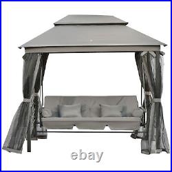 Patio Swing Bed Chair Outdoor Garden Gazebo Double Tier Canopy with Sidewalls