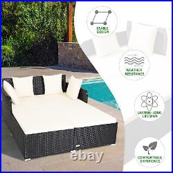 Patiojoy Outdoor Patio Rattan Daybed Pillows Cushioned Sofa Garden Beige
