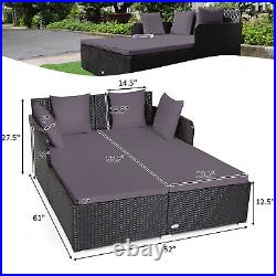 Patiojoy Patio Rattan Daybed with 4 Throw Pillows & Thick Waterproof Cushions Grey