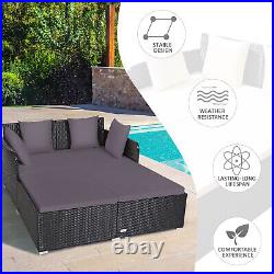 Patiojoy Patio Rattan Daybed with 4 Throw Pillows & Thick Waterproof Cushions Grey