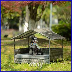 Pet Outdoor Furniture, Seasonal PE Wicker Pet Furniture, Dog Bed Patio WithCanopy