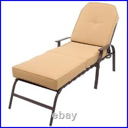 Pool Metal Chaise Lounge Chair Adjustable Patio Bed Recliner with Soft Cushion