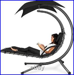 Reclining Chaise Lounge Chair Beach Bed Garden Patio Cushioned With Umbrella