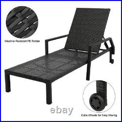 Rolling Patio Rattan Swimming Pool Recliner Adjustable Cushion Day Bed with2Wheels