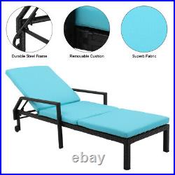 Rolling Patio Rattan Swimming Pool Recliner Adjustable Cushion Day Bed with2Wheels