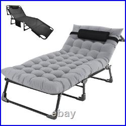SLSY Folding Lounge Chair Bed Cot 4-Position Adjustable Patio Reclining With Pad