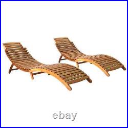 Set of 2 Acacia Wood Pool Chaise Lounge Chair Outdoor Patio Sun Bed Recliner NEW