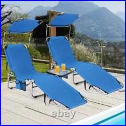 Set of 2 Patio Lounge Chair Chaise Bed Adjustable Beach Reclining Chair WithCanopy