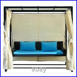 Stylish 2-3 People Outdoor Swing Bed, Patio Rattan Swing Bench for Garden Yard