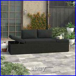 Sun Bed Cushioned Poly Rattan Patio Chaise Lounge Chair Garden Sofa Black NEW