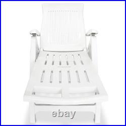 Sun Lounger with Footrest Plastic White Outdoor Patio Sun Bed