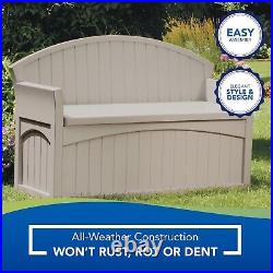 Suncast 50 Gallon Resin Outdoor Deck Storage Bench for Patio, Light Taupe