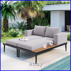 TOPMAX Modern Outdoor Daybed Patio Metal Daybed with Wood Topped Side Spaces for