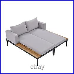 TOPMAX Modern Outdoor Daybed Patio Metal Daybed with Wood Topped Side Spaces for