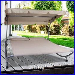 VILOBOS Double Lounge Bed Patio Pool Chaise Hammock with Adjustable Canopy + Wheel