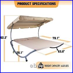 VILOBOS Double Lounge Bed Patio Pool Chaise Hammock with Adjustable Canopy + Wheel