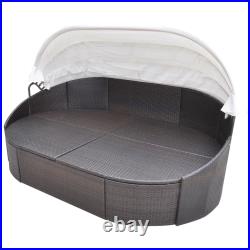 VidaXL Daybed Round Outdoor Patio Lounge Bed with Canopy for Lawn Poly Rattan