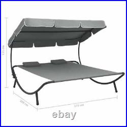 VidaXL Outdoor Lounge Bed with Canopy Pillows Garden Patio Sun Day Bed 2 Person