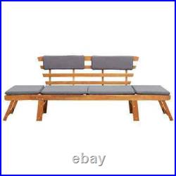 Wood Outdoor Sofa Sun Patio Chaise Lounge Chair Lounger Garden With Grey Cushion