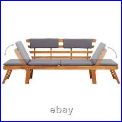 Wood Outdoor Sofa Sun Patio Chaise Lounge Chair Lounger Garden With Grey Cushion