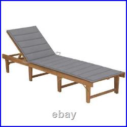 Wooden Pool Chaise Lounge Chair Outdoor Patio Sun Bed Recliner With Gray Cushion